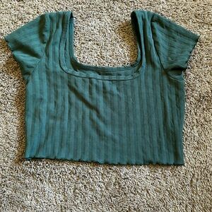 Aerie Offline Ribbed Lettuce Trim Crop Top Large